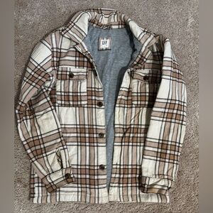 GAP Boys Tan and Brown Plaid Shirt Jacket